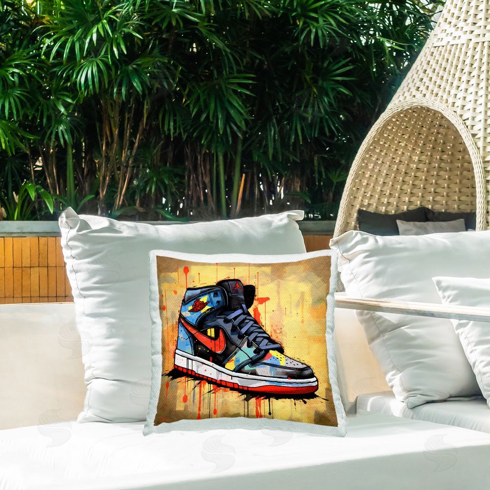 Creative Studio Sporty Sneaker Drips Outdoor Printed Throw Pillow on Patio