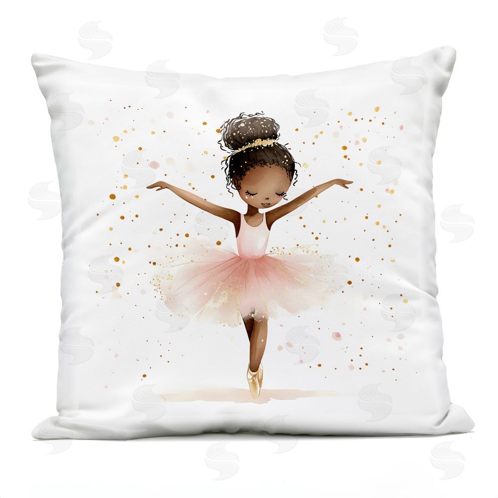 Creative Studio Pink Ballerina Girl with Gold Outdoor Printed Throw Pillow