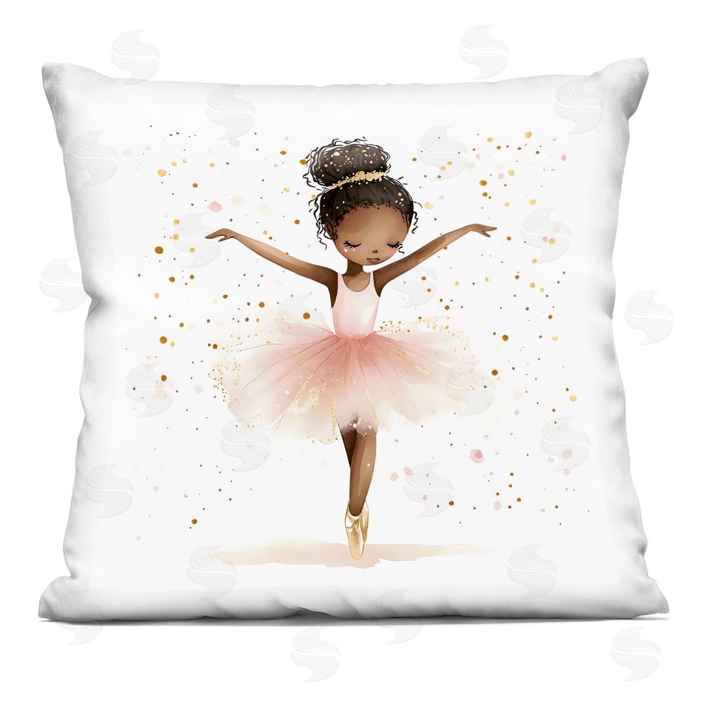 Creative Studio Pink Ballerina Girl with Gold Printed Throw Pillow