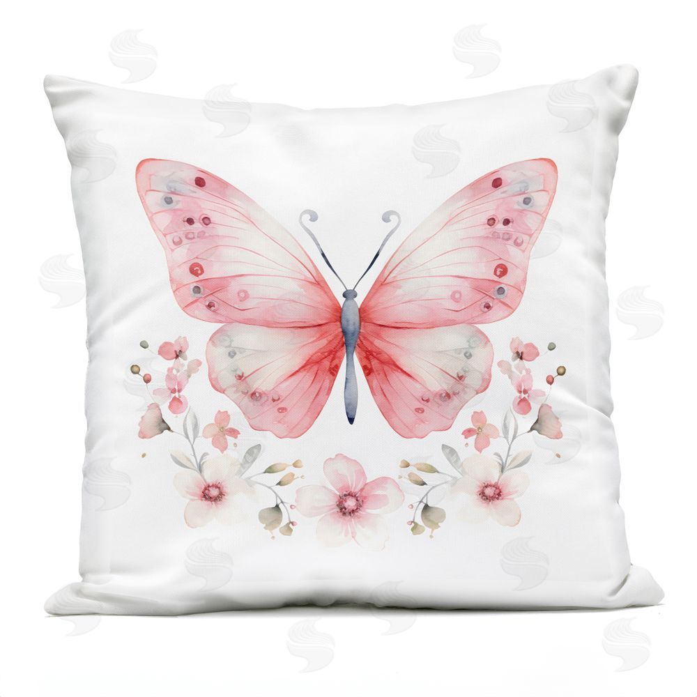 Creative Studio Pink Symmetrical Butterfly Florals Outdoor Printed Throw Pillow