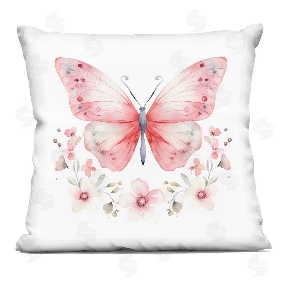 Creative Studio Pink Symmetrical Butterfly Florals Printed Throw Pillow