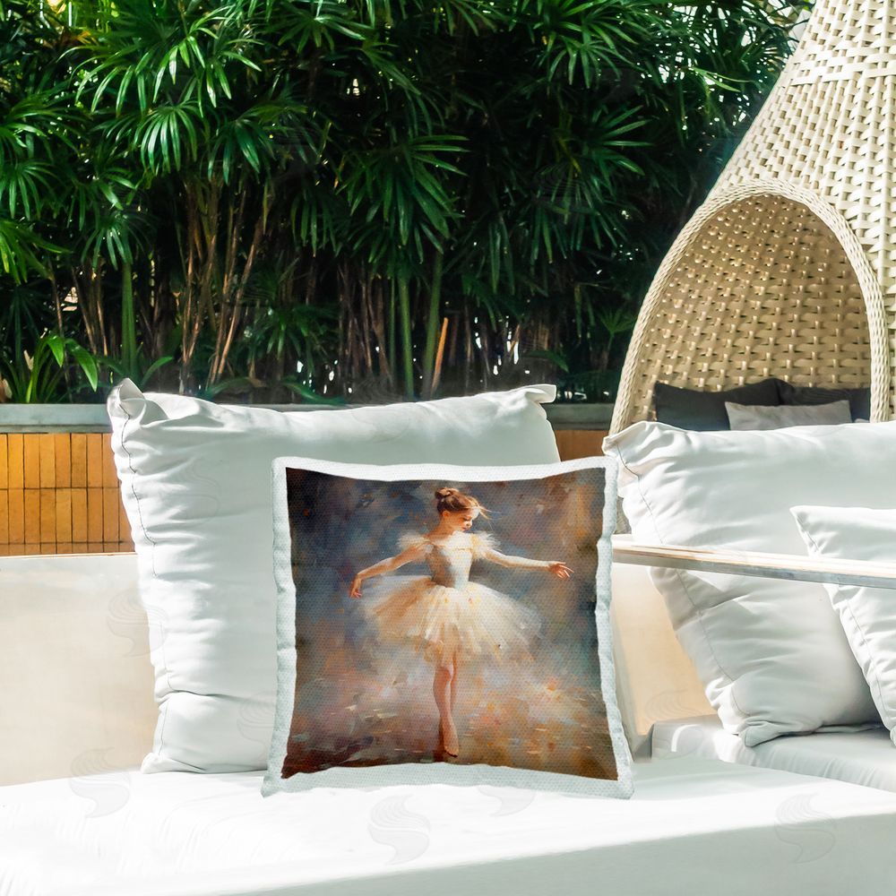 Creative Studio Ballerina In White Tutu Outdoor Printed Throw Pillow on Patio