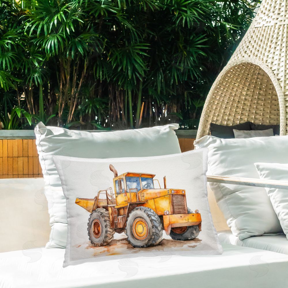 Steve Hunziker Construction Truck Whimsicality Printed Throw Pillow on Patio