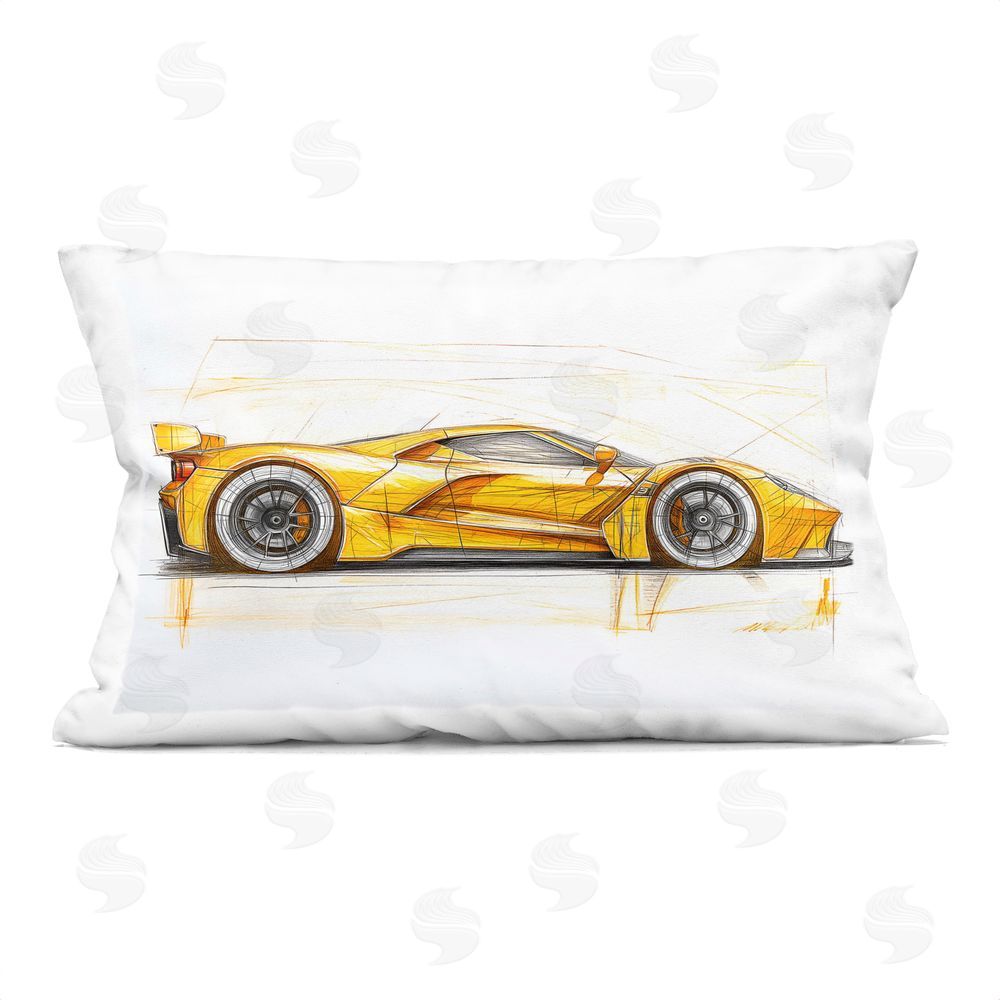 Steve Hunziker Yellow Sports Car Whimsicality Printed Throw Pillow