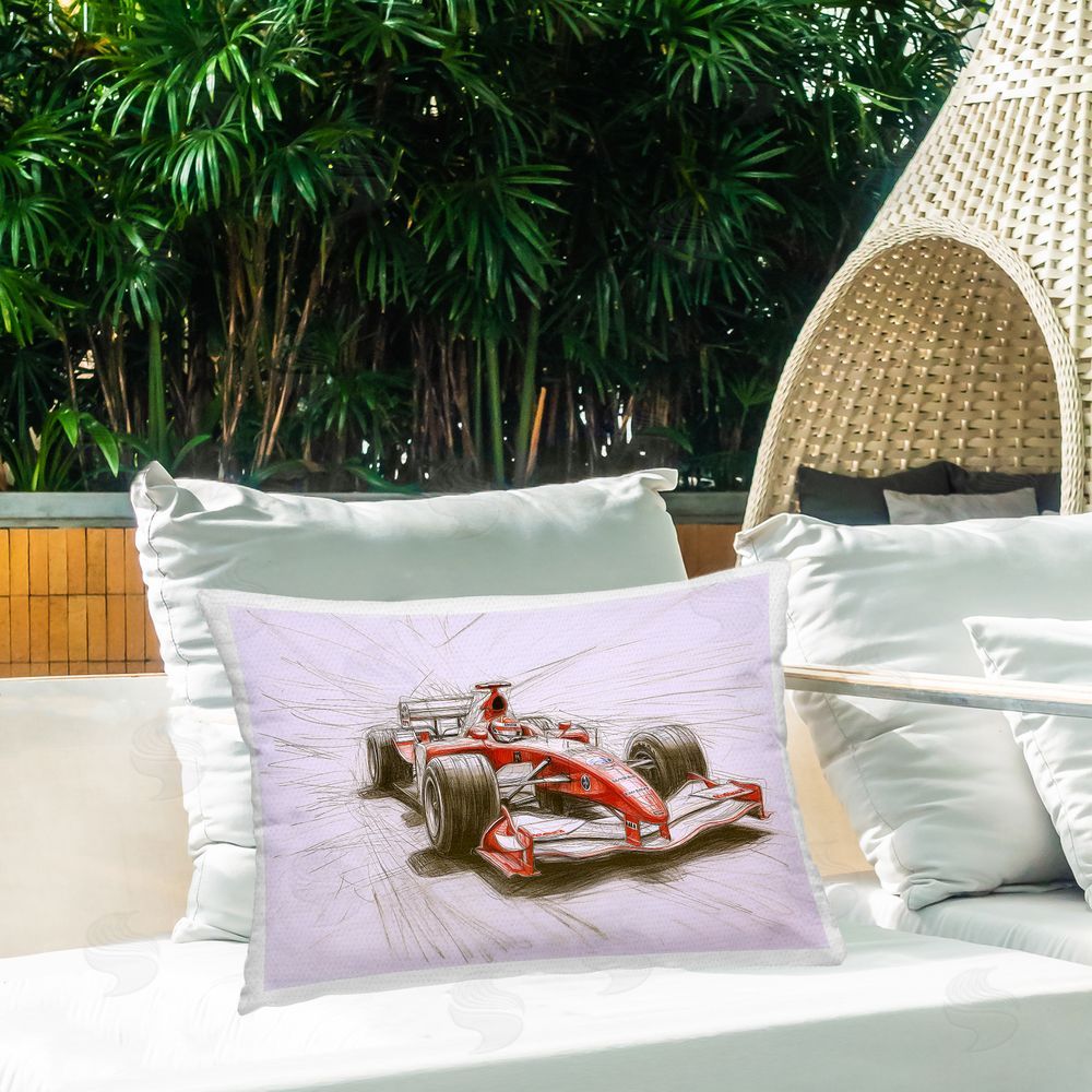 Steve Hunziker Sketched Race Car Concept Printed Throw Pillow on Patio