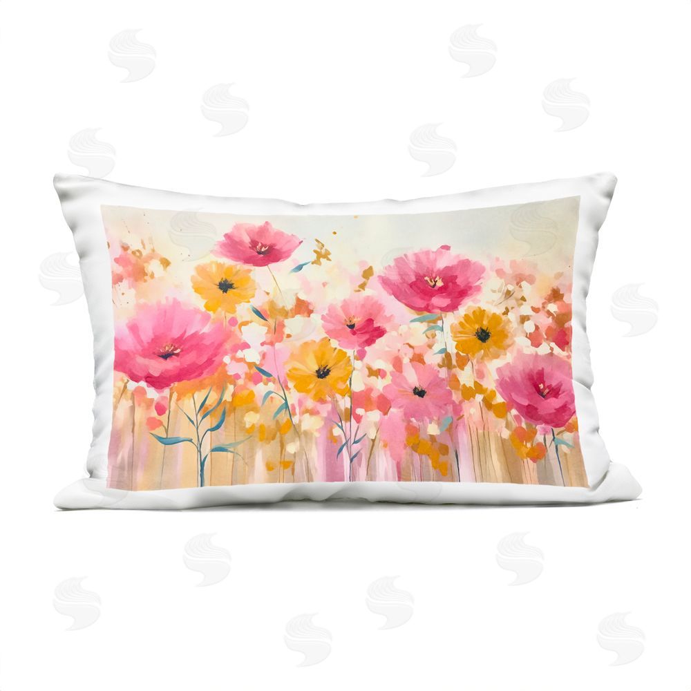 Andrea Haase Blooming Whimsy Pink & Yellow Outdoor Printed Throw Pillow