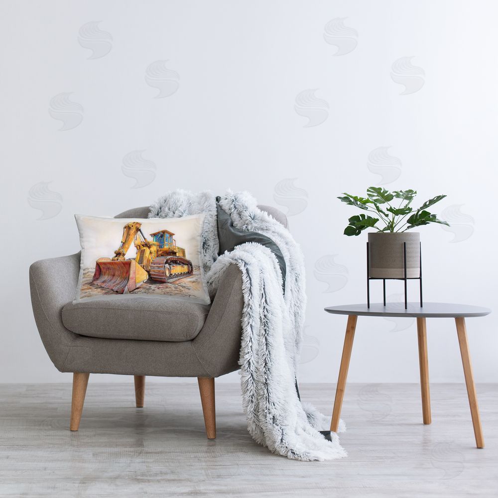 Steve Hunziker Industrial Bulldozer Drawing Printed Throw Pillow in Room