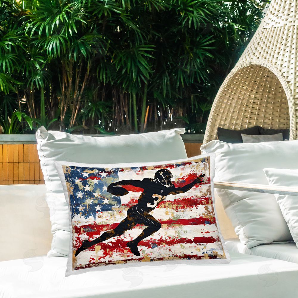 Ray Powers Gridiron Glory Player Printed Throw Pillow on Patio