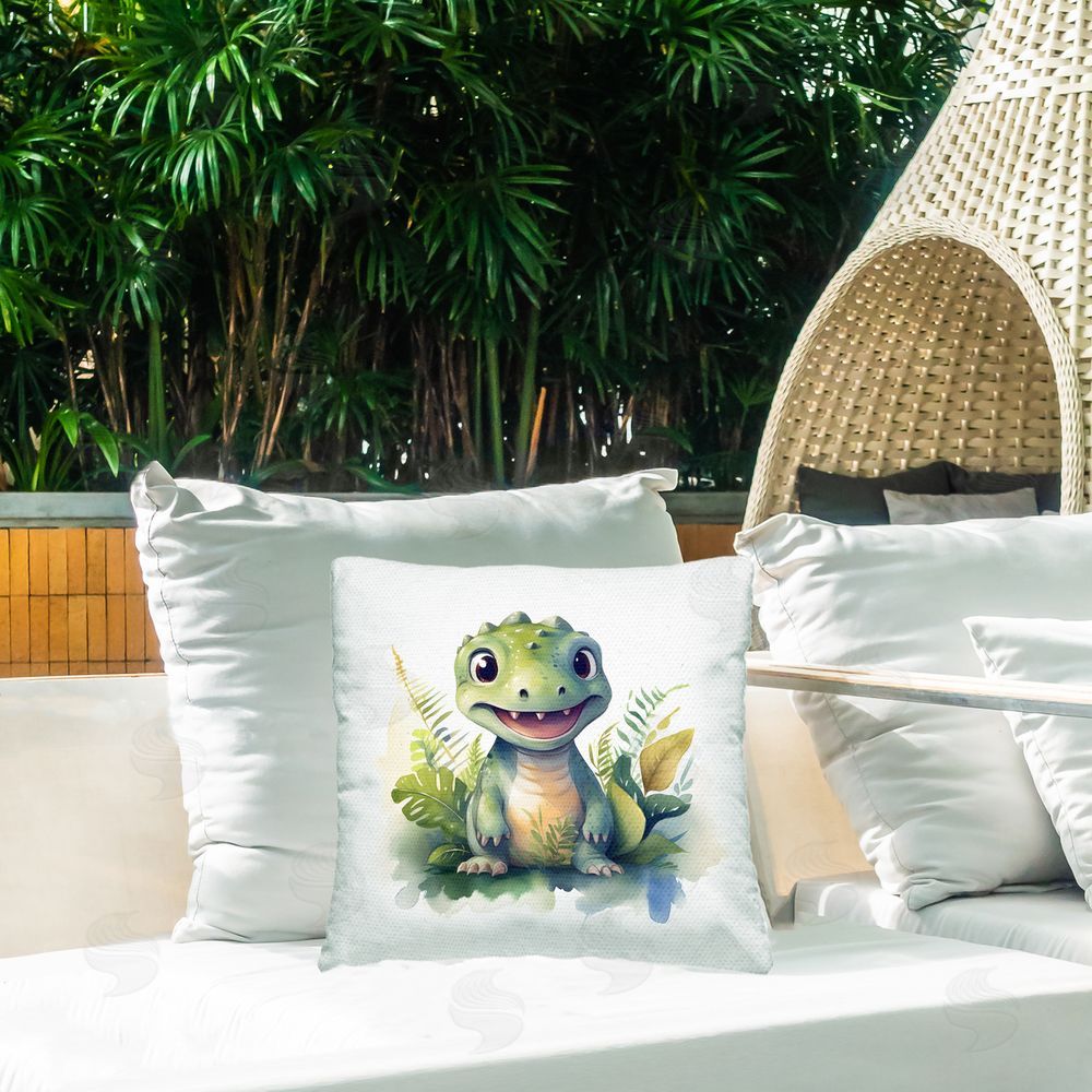 Steve Hunziker Crafty Dino & Foliage Outdoor Printed Throw Pillow on Patio