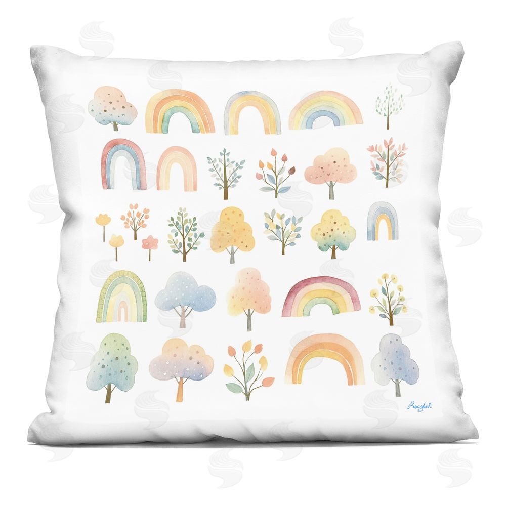Roozbeh Happy Rainbows & Foliage Printed Throw Pillow
