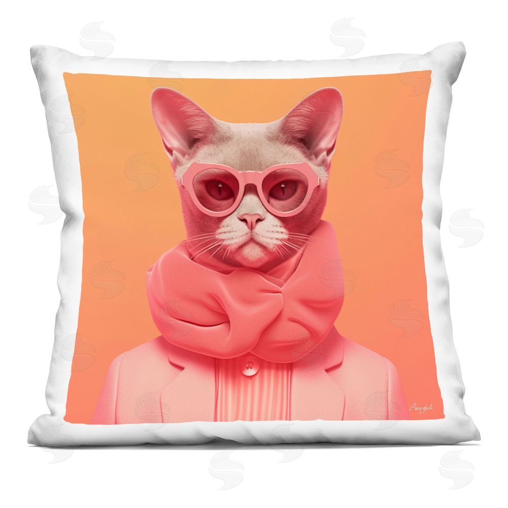 Roozbeh Retro Glasses Cat on Orange Printed Throw Pillow