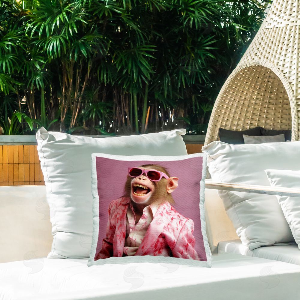 Roozbeh Hipster Monkey in Suit Outdoor Printed Throw Pillow on Patio