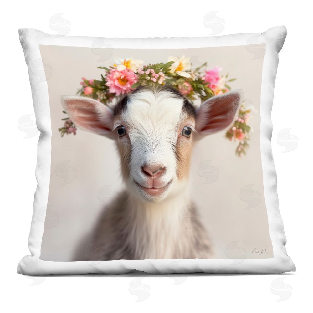 Roozbeh Flower Crowned Goat Printed Throw Pillow