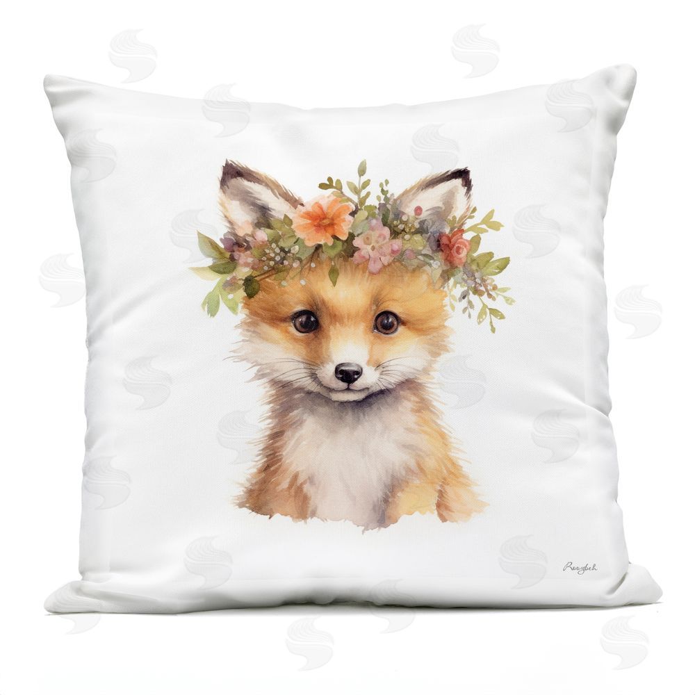 Roozbeh Woodland Fox Flower Crown Outdoor Printed Throw Pillow