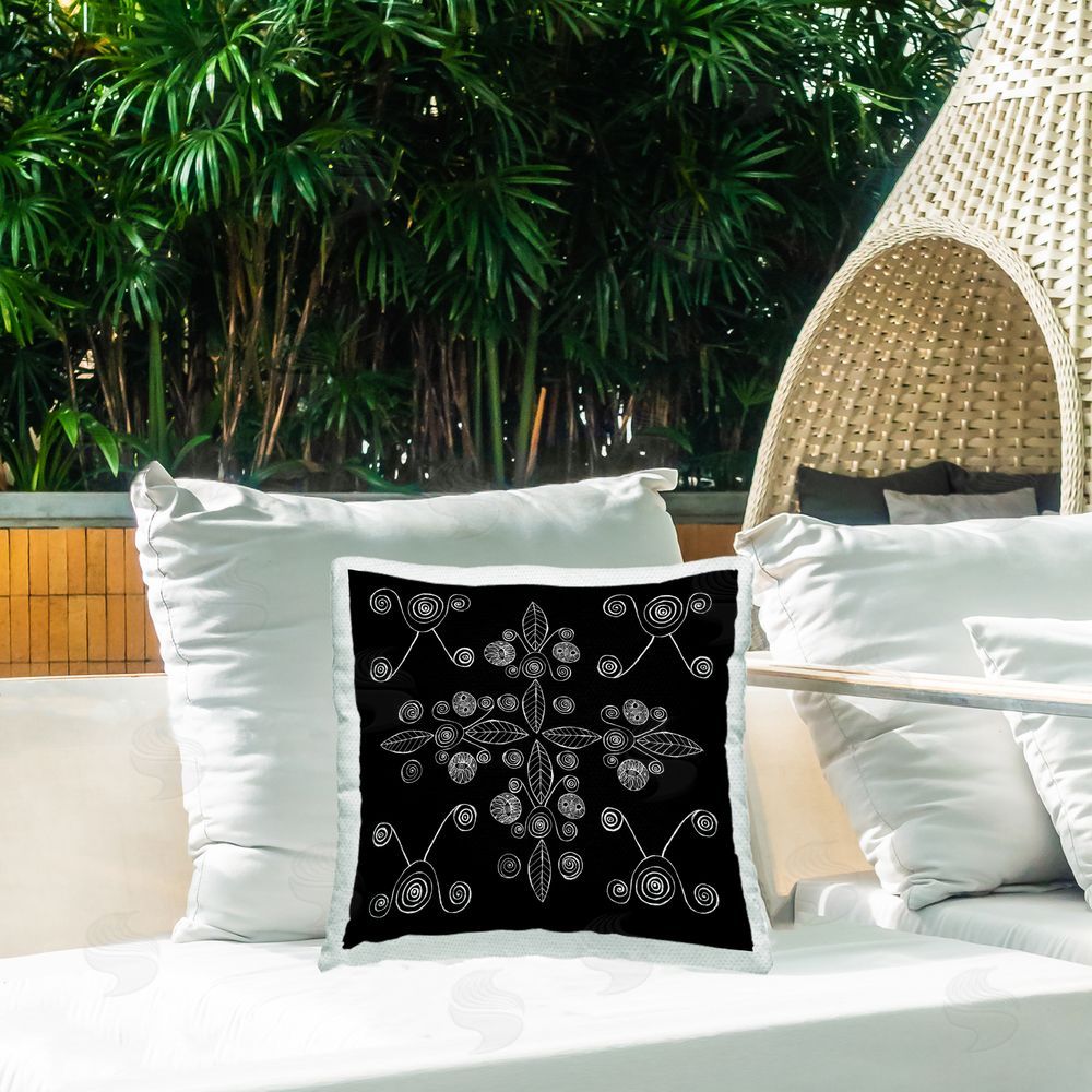 El Perkin Geometrics & Leaf Fractals Outdoor Printed Throw Pillow on Patio