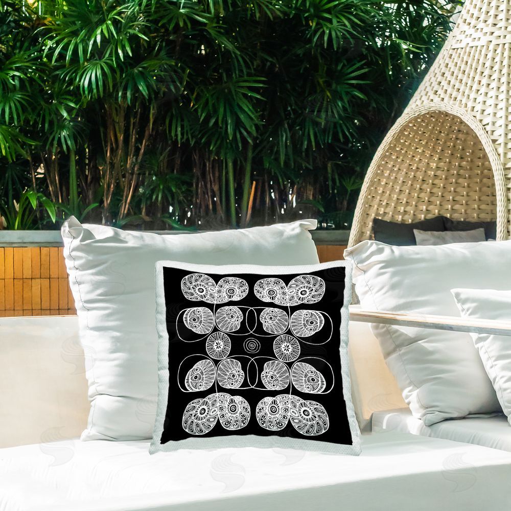 El Perkin Detailed Rounded Elementals Outdoor Printed Throw Pillow on Patio