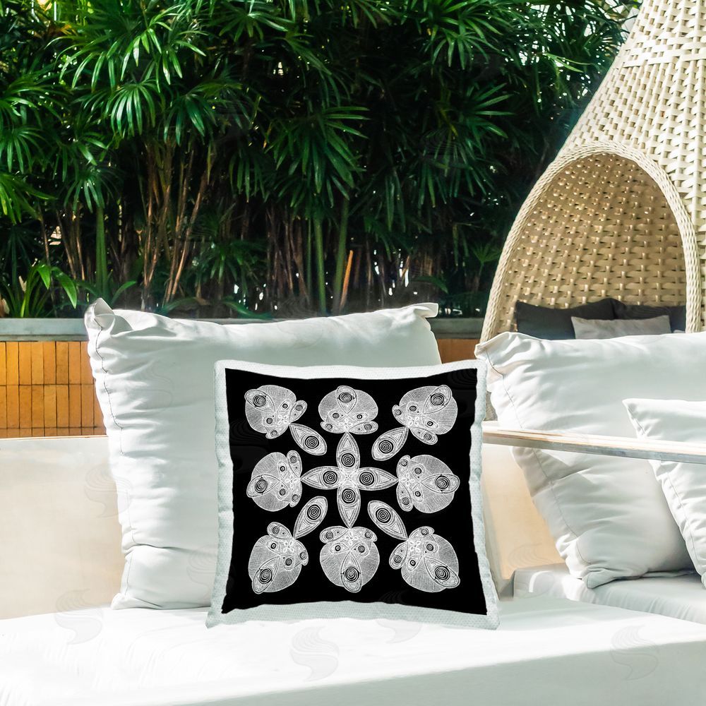 El Perkin Fractal Symmetry in Monochrome Outdoor Printed Throw Pillow on Patio