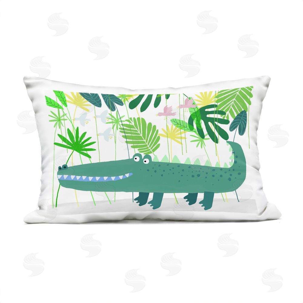 Carla Daly Crocodile Jungle & Leaves Outdoor Printed Throw Pillow