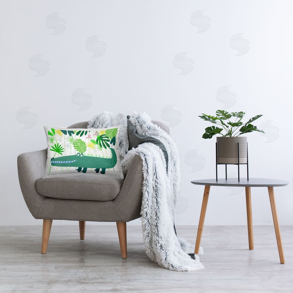 Carla Daly Crocodile Jungle & Leaves Printed Throw Pillow in Room