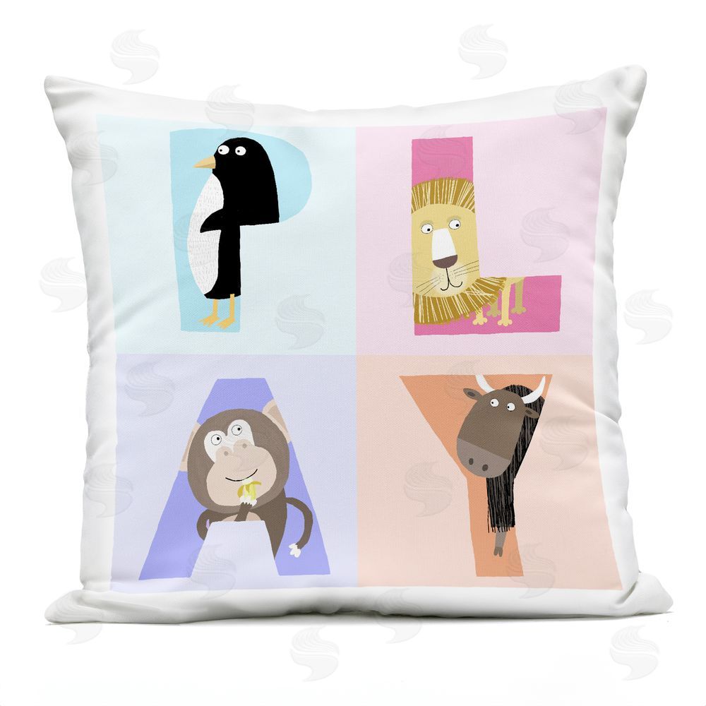 Carla Daly Play Letters Squares with Animals Outdoor Printed Throw Pillow