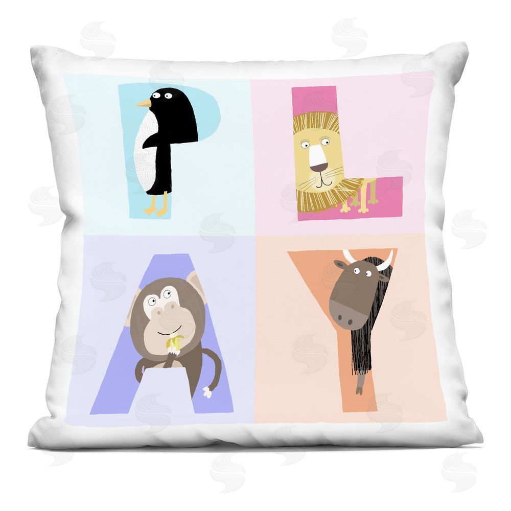 Carla Daly Play Letters Squares with Animals Printed Throw Pillow