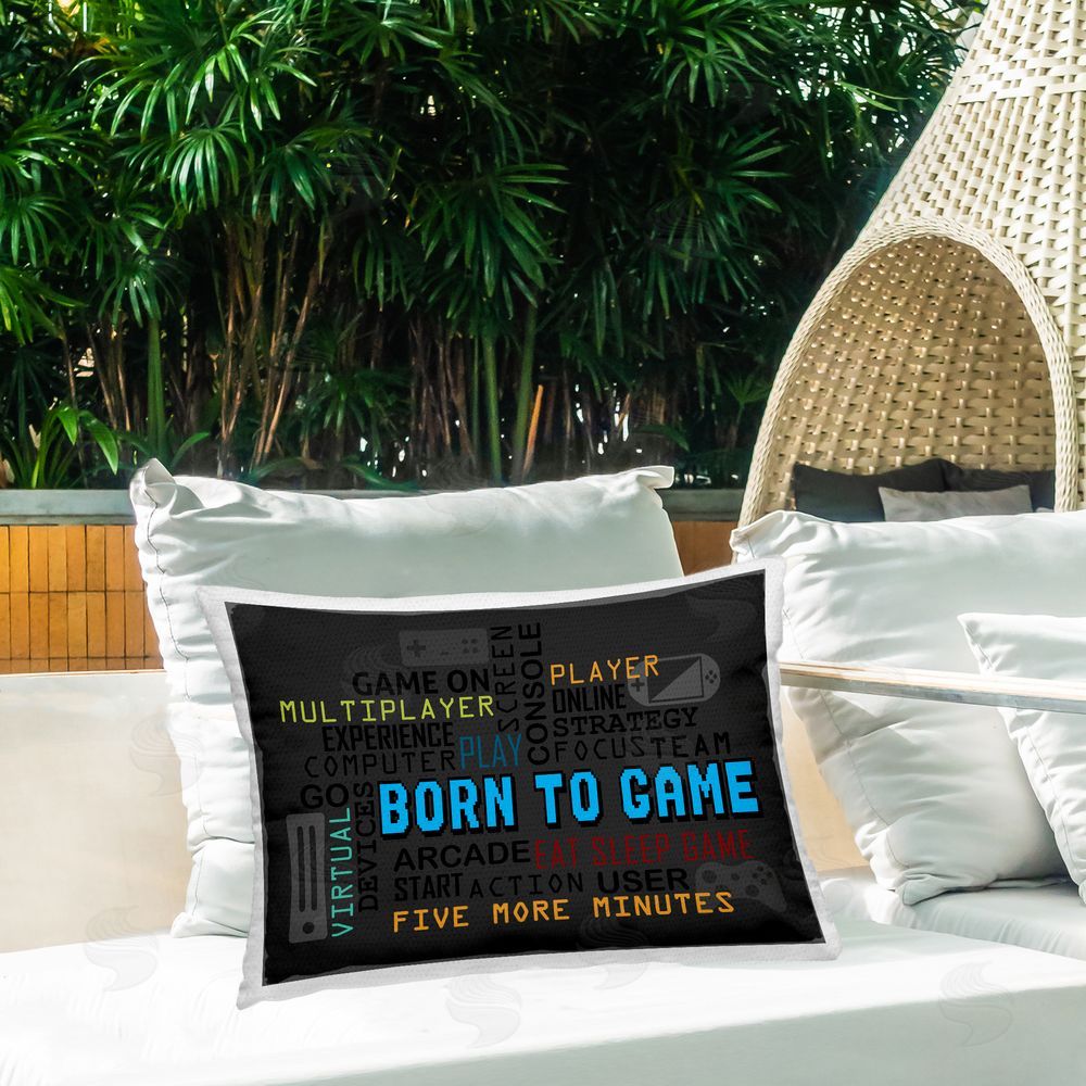 Kim Allen Born To Game Arcade Printed Throw Pillow on Patio