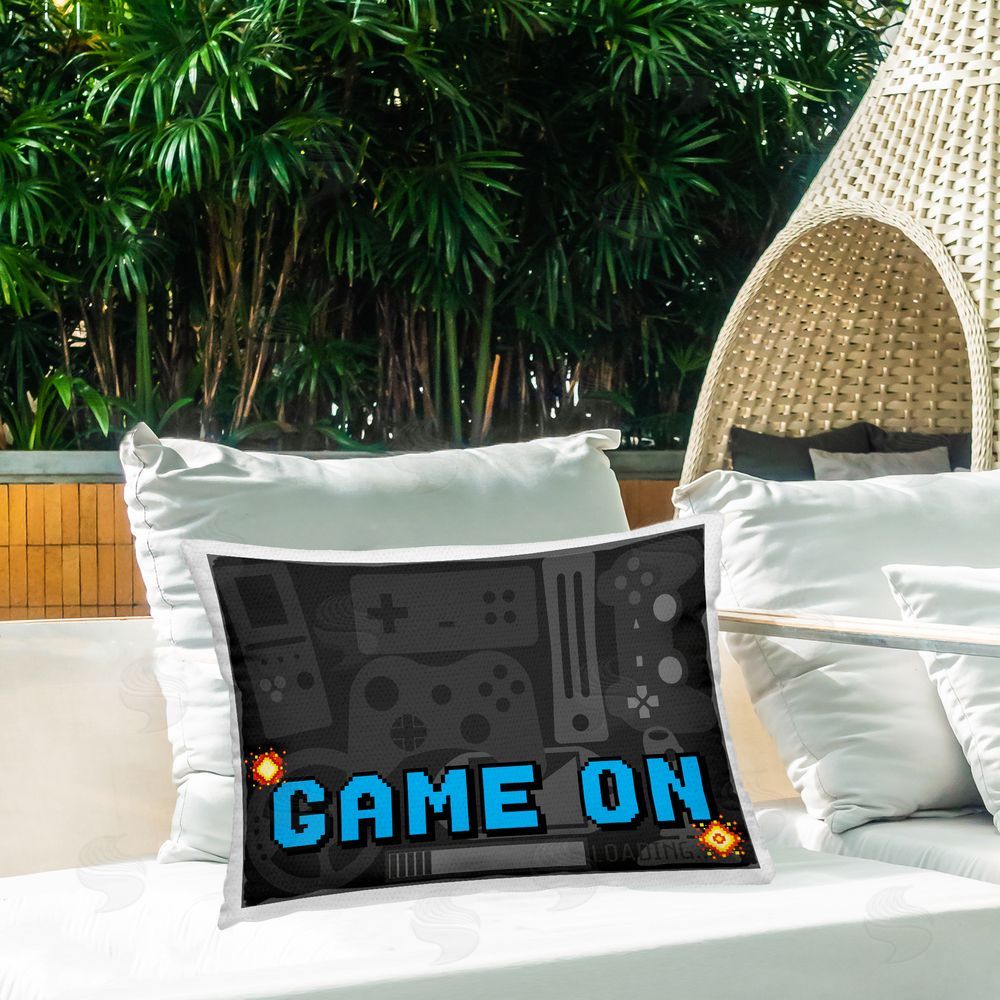Kim Allen Game On Arcade Printed Throw Pillow on Patio