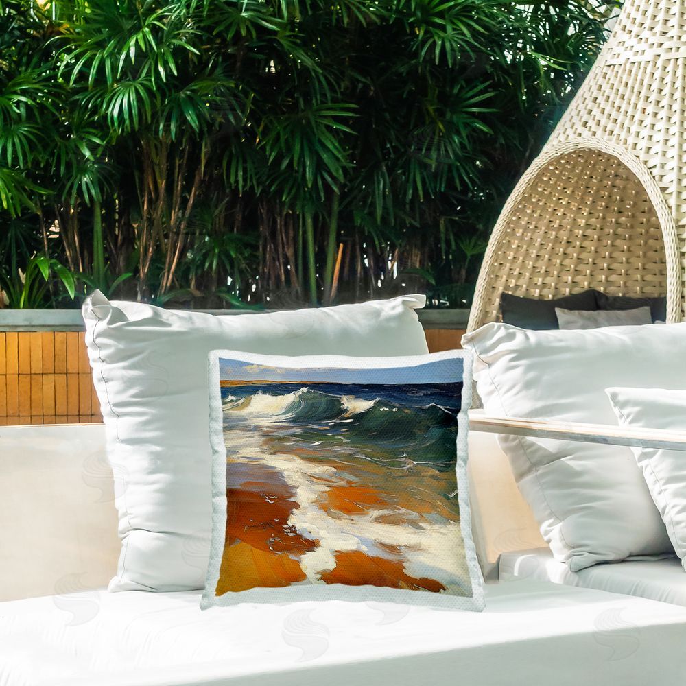 Walker Noble Glassy Ocean Waves Break Outdoor Printed Throw Pillow on Patio