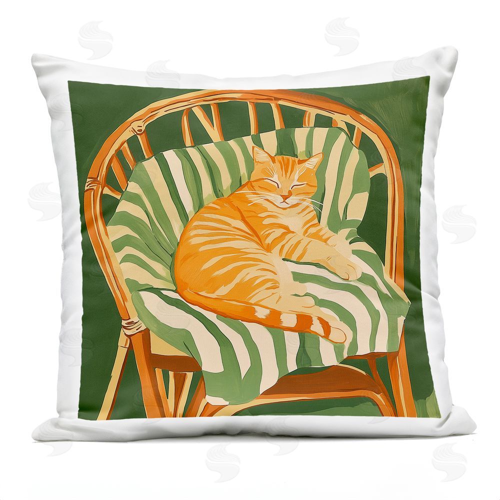 Walker Noble Cat In Rattan Chair Outdoor Printed Throw Pillow