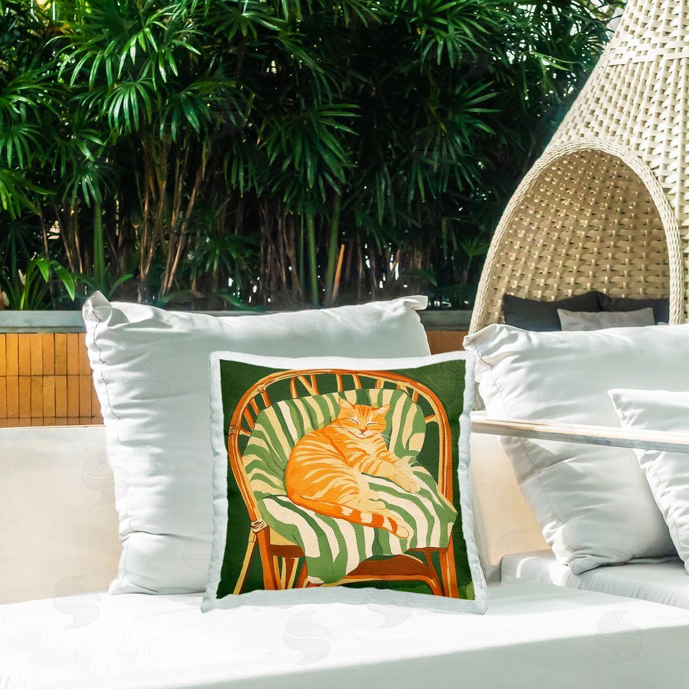 Walker Noble Cat In Rattan Chair Outdoor Printed Throw Pillow on Patio