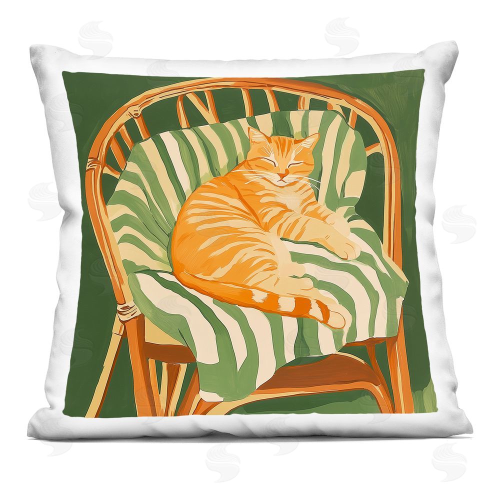 Walker Noble Cat In Rattan Chair Printed Throw Pillow