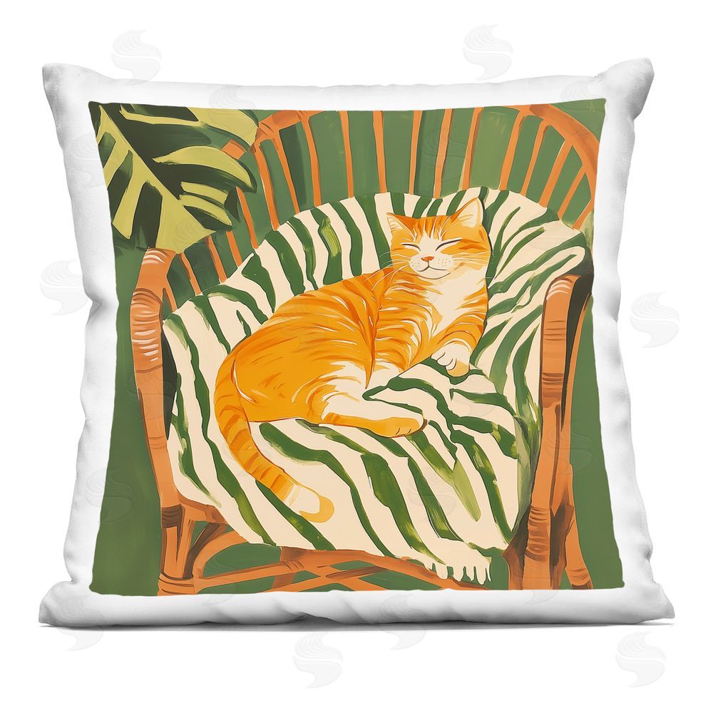 Walker Noble Orange Cat in Rattan Chair Printed Throw Pillow