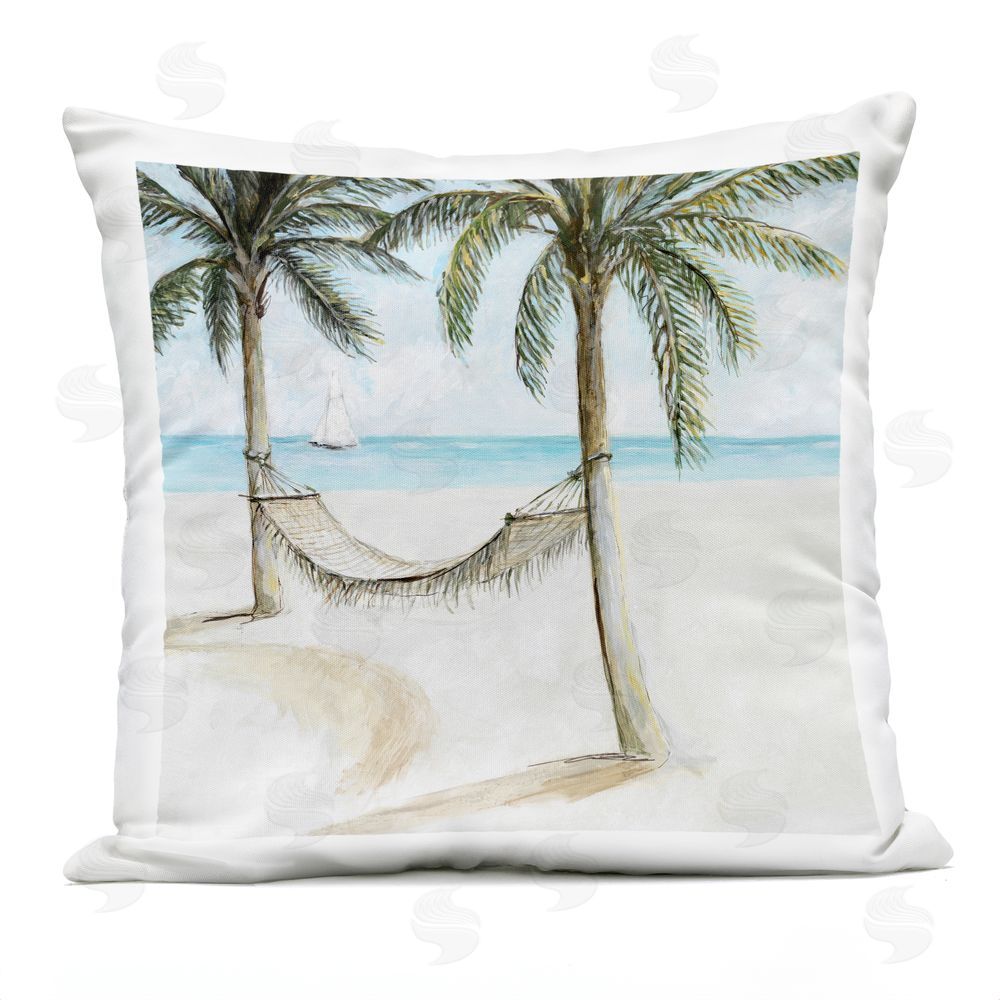 Lorenzo Collective Beach Hammock Coastal Scene Outdoor Printed Throw Pillow