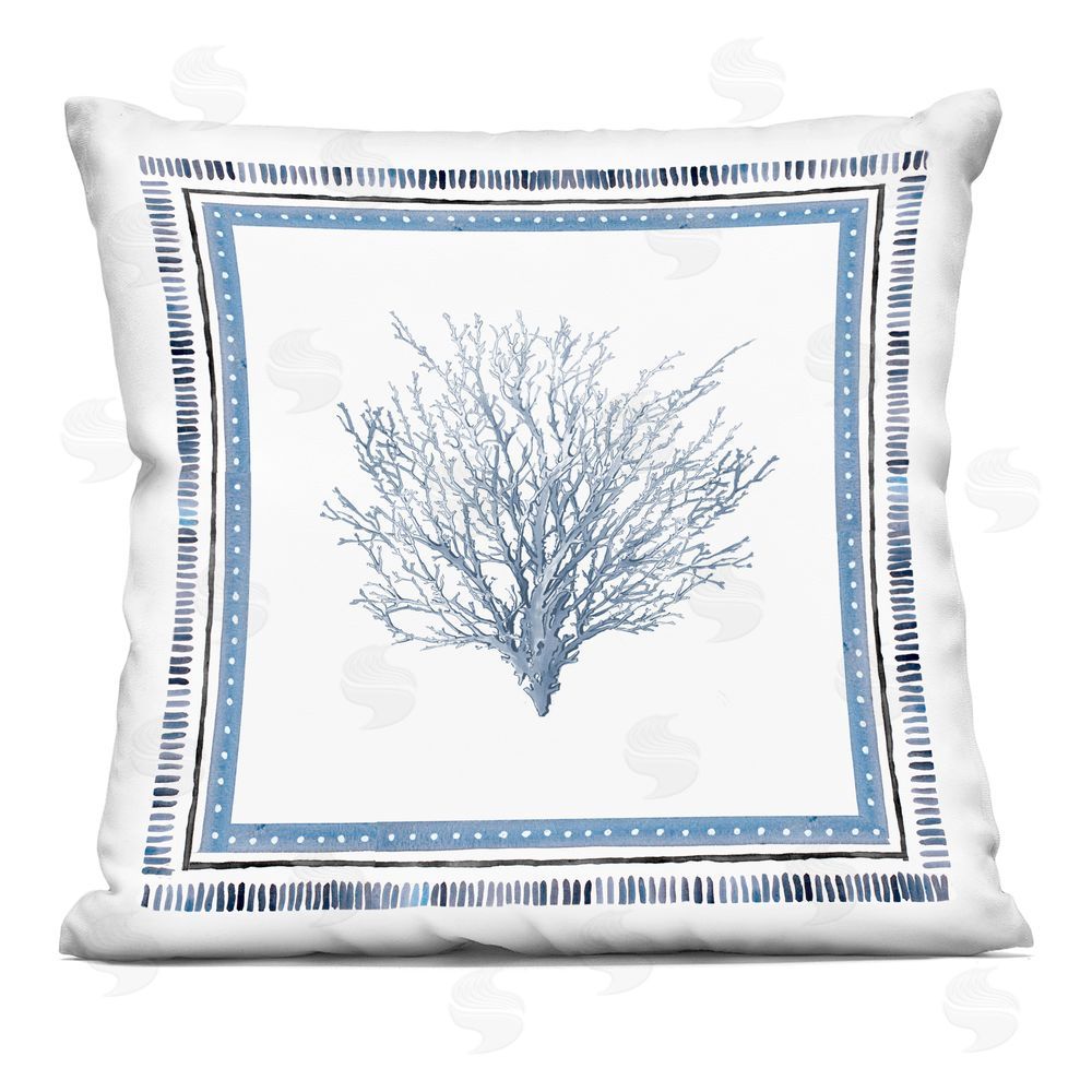 Lanie Loreth Coastal Teal Coral Bordered Printed Throw Pillow
