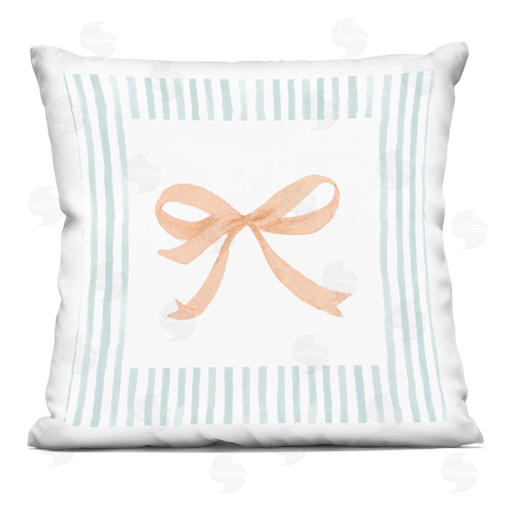 Patricia Pinto Blue Bordered Bow Printed Throw Pillow