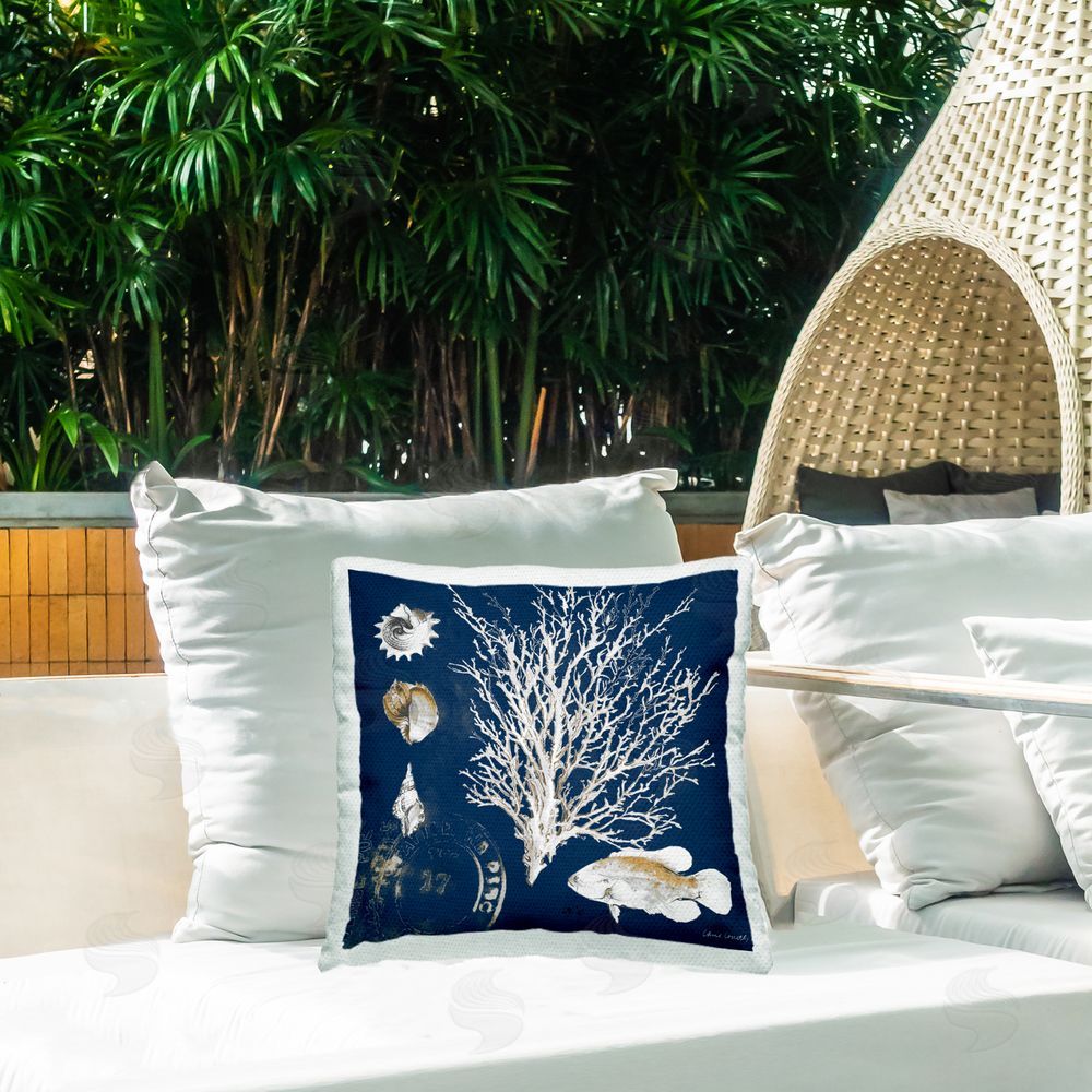 Lanie Loreth Oceanic Medley on Blue Outdoor Printed Throw Pillow on Patio