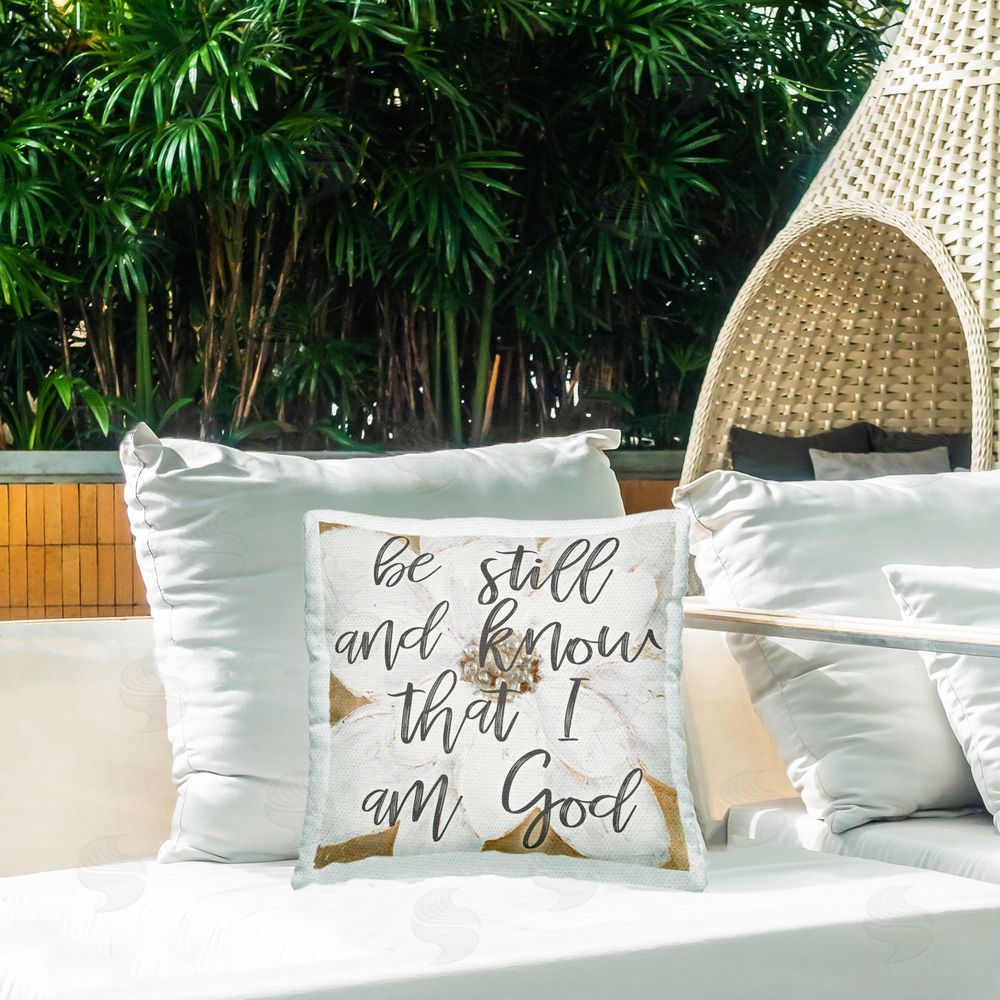 Lanie Loreth Know That I Am God Flower Outdoor Printed Throw Pillow on Patio