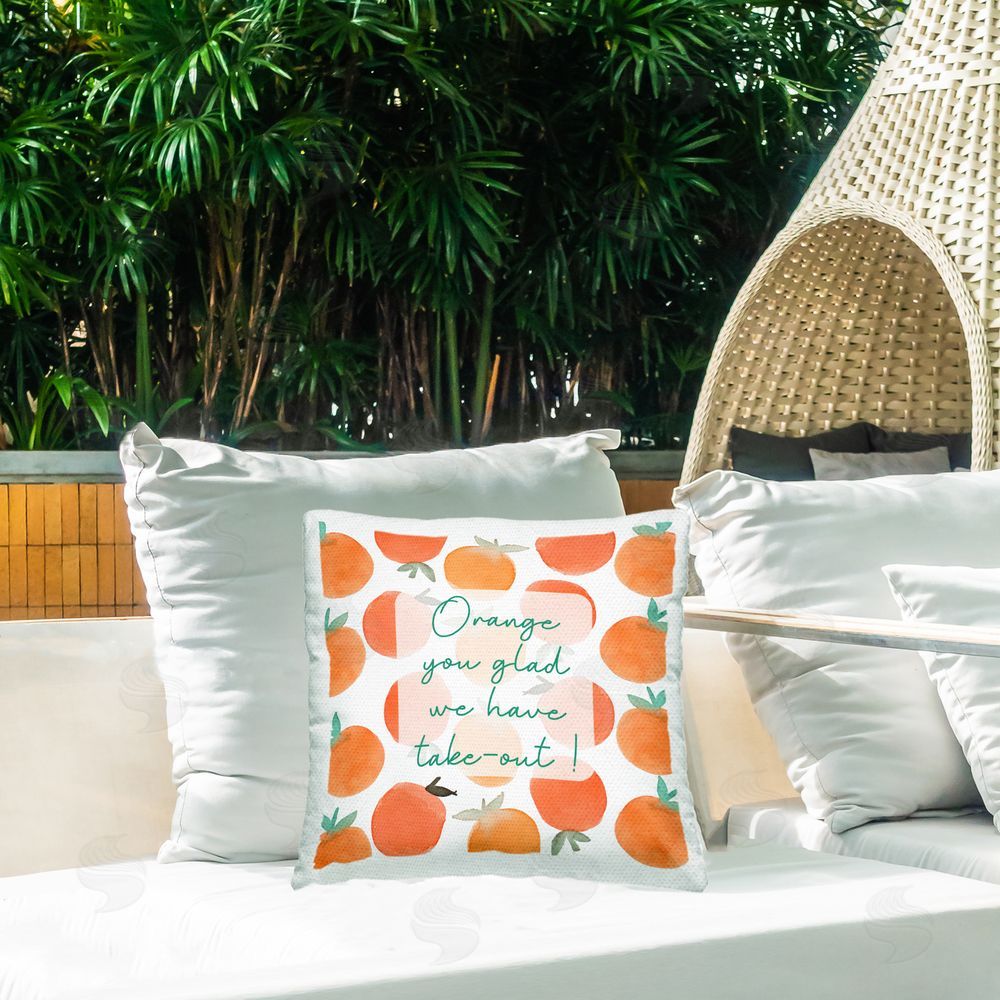 Emily Navas Orange You Glad Outdoor Printed Throw Pillow on Patio