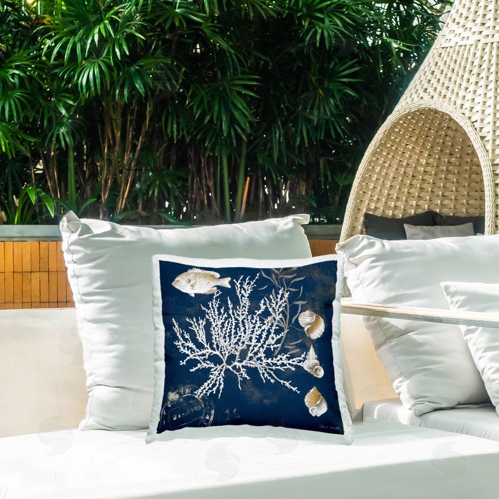 Lanie Loreth Coastal Medley on Blue Outdoor Printed Throw Pillow on Patio