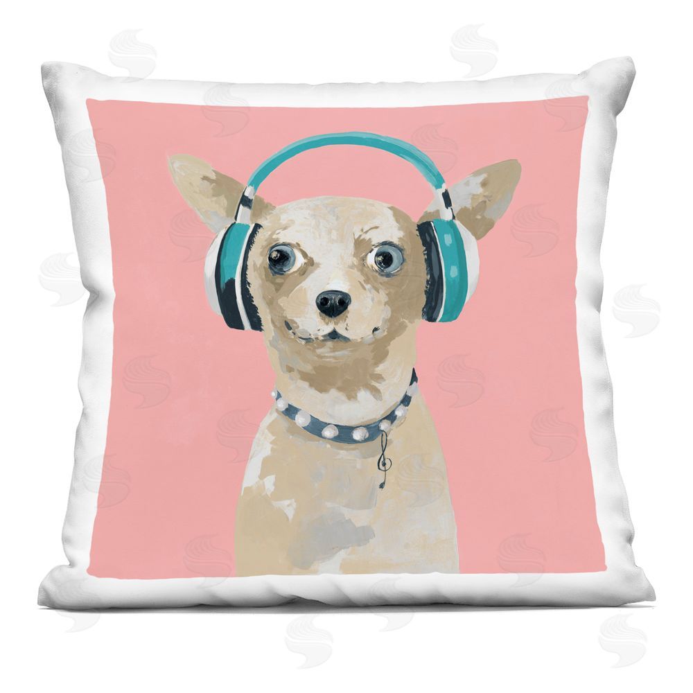 Lorenzo Collective Jammin' Pup on Pink Printed Throw Pillow