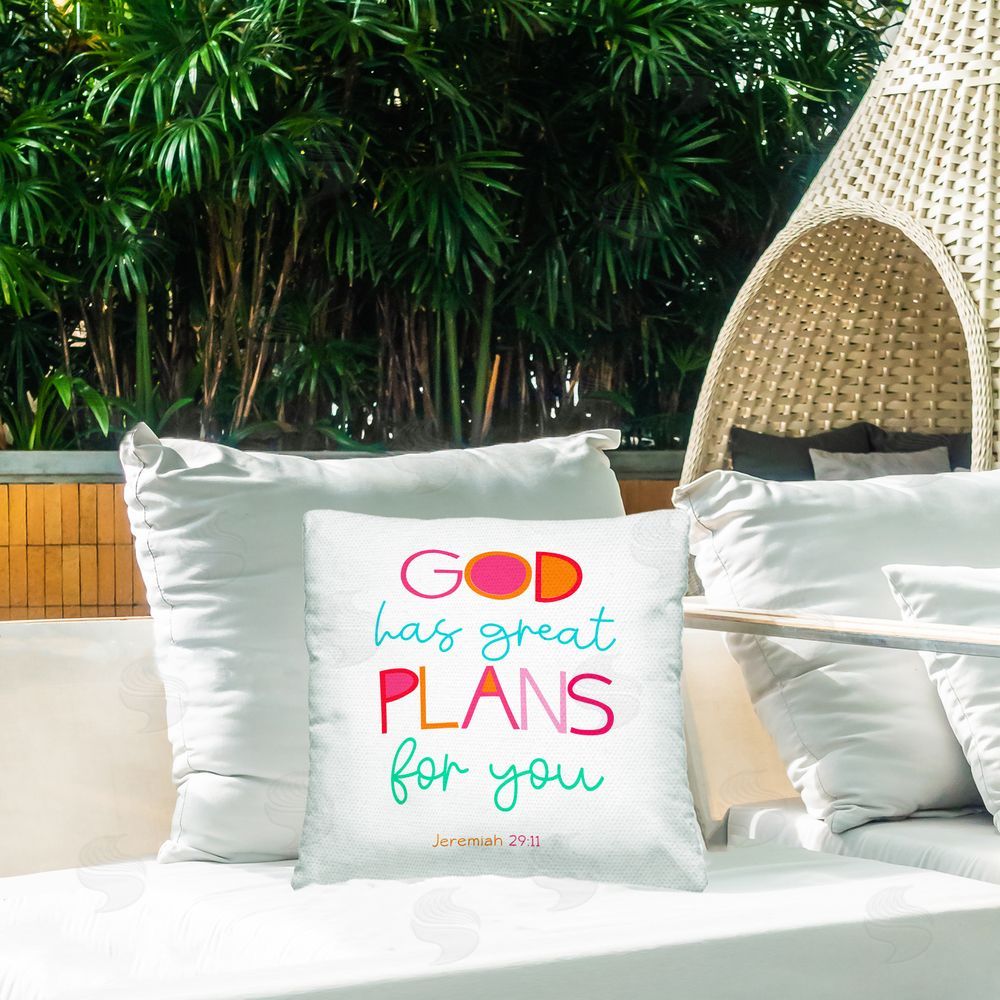 SD Graphics Studio Whimsical God's Plans For You Outdoor Printed Throw Pillow on Patio