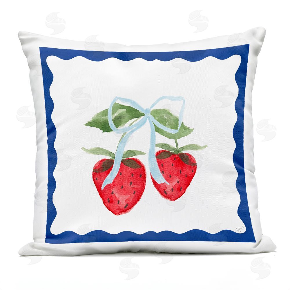 Lucille Price Strawberries & Blue Ribbon Outdoor Printed Throw Pillow