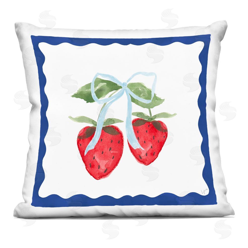 Lucille Price Strawberries & Blue Ribbon Printed Throw Pillow