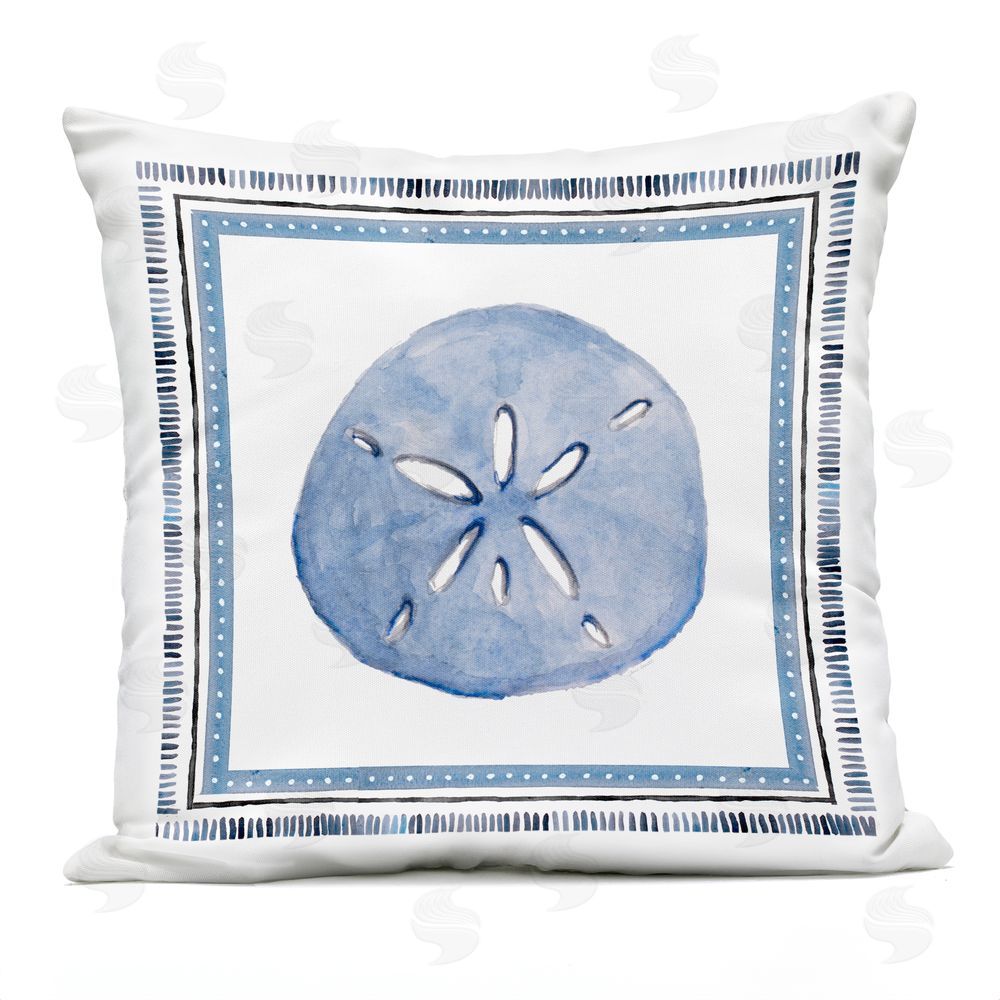 Lanie Loreth Blue Bordered Sand Dollar Outdoor Printed Throw Pillow