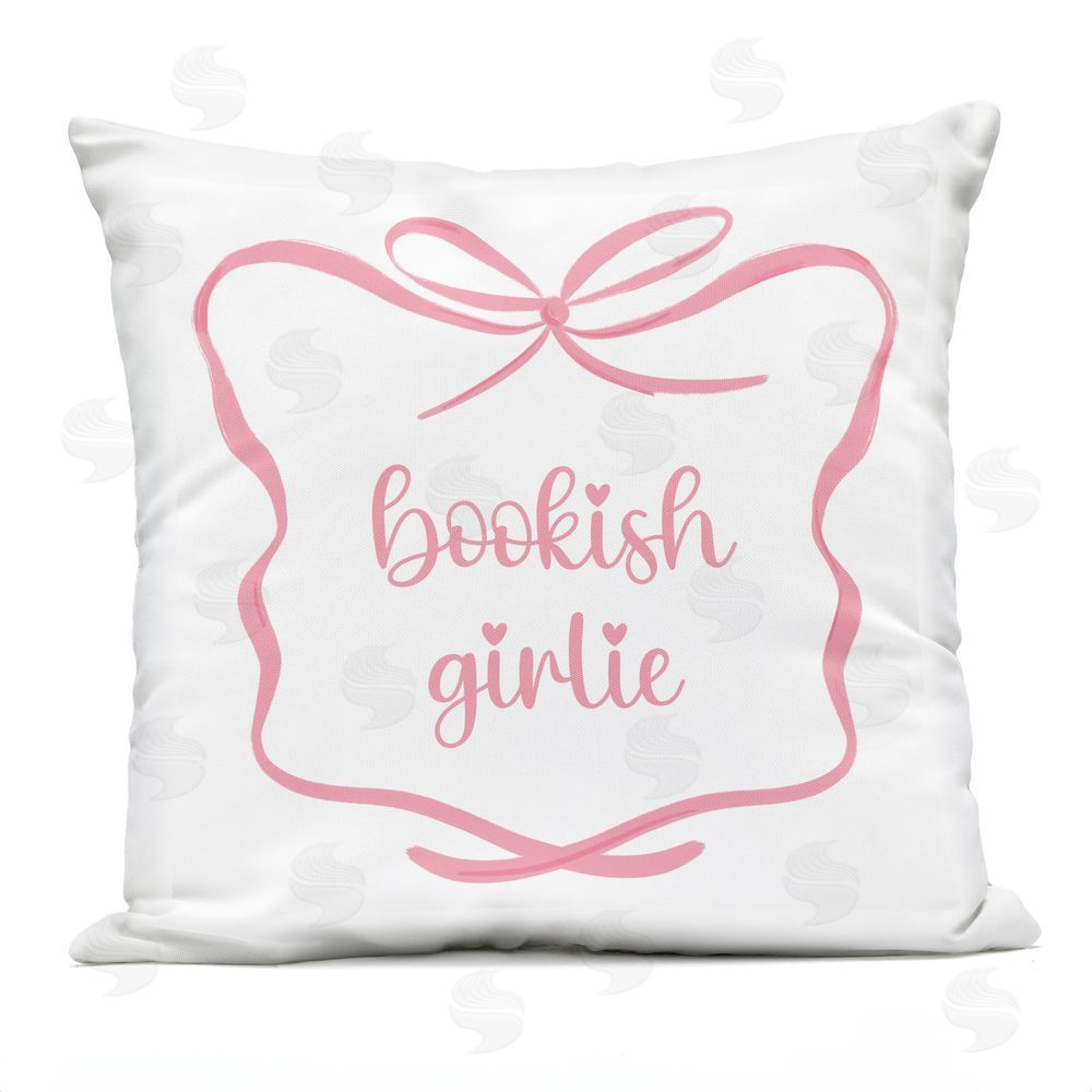 Lucille Price Bookish Girlie Pink Bow Outdoor Printed Throw Pillow