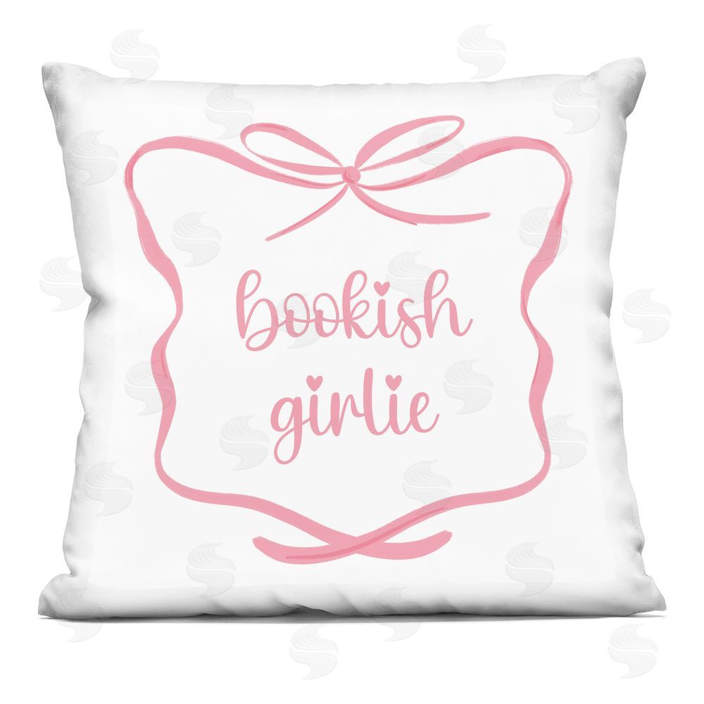 Lucille Price Bookish Girlie Pink Bow Printed Throw Pillow