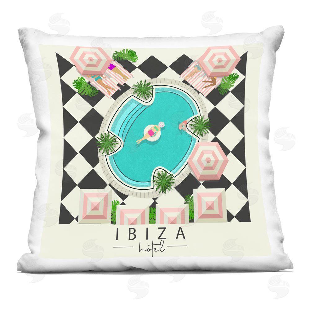 Jen Bucheli Ibiza Hotel Vacation Printed Throw Pillow