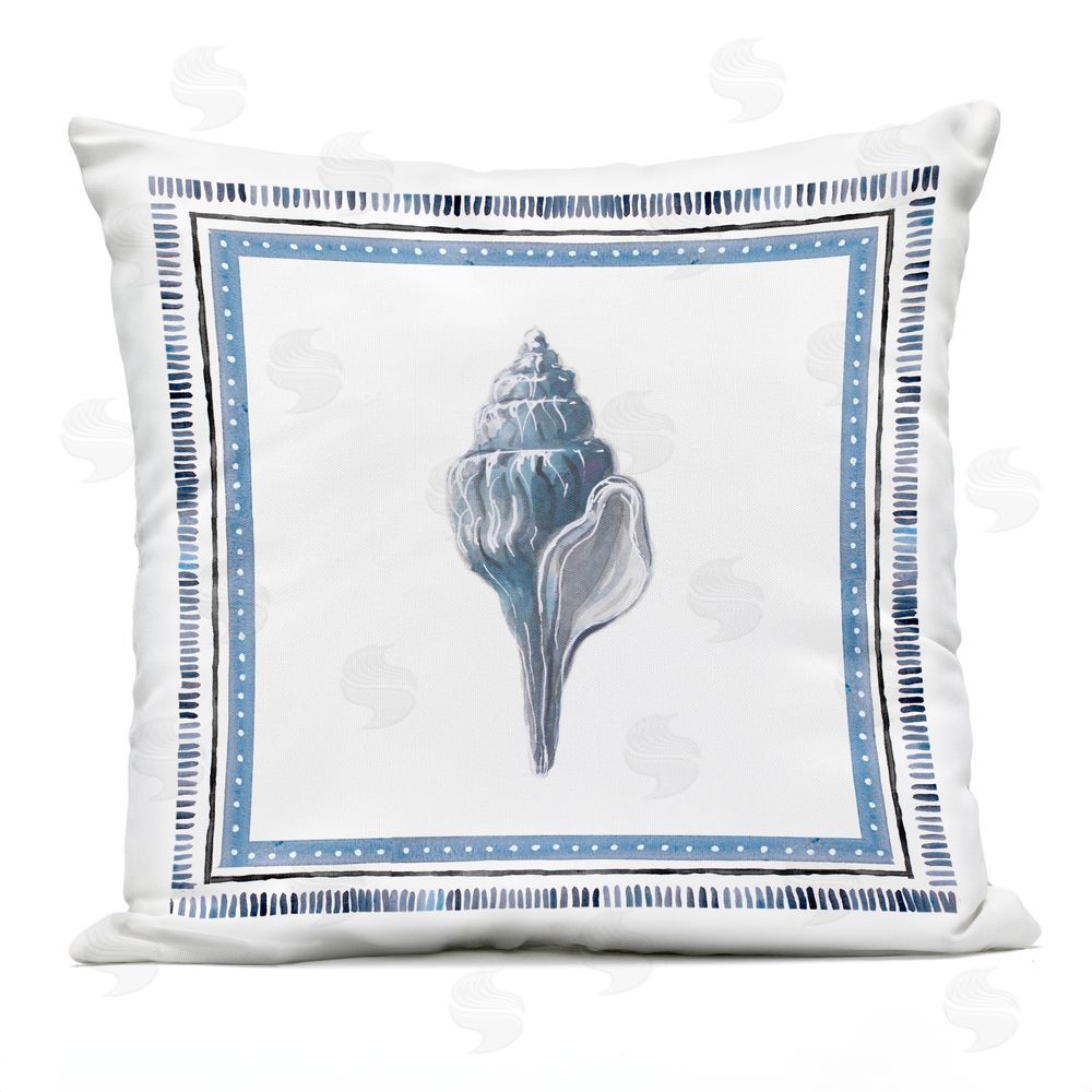 Lanie Loreth Blue Bordered Conch Shell Outdoor Printed Throw Pillow