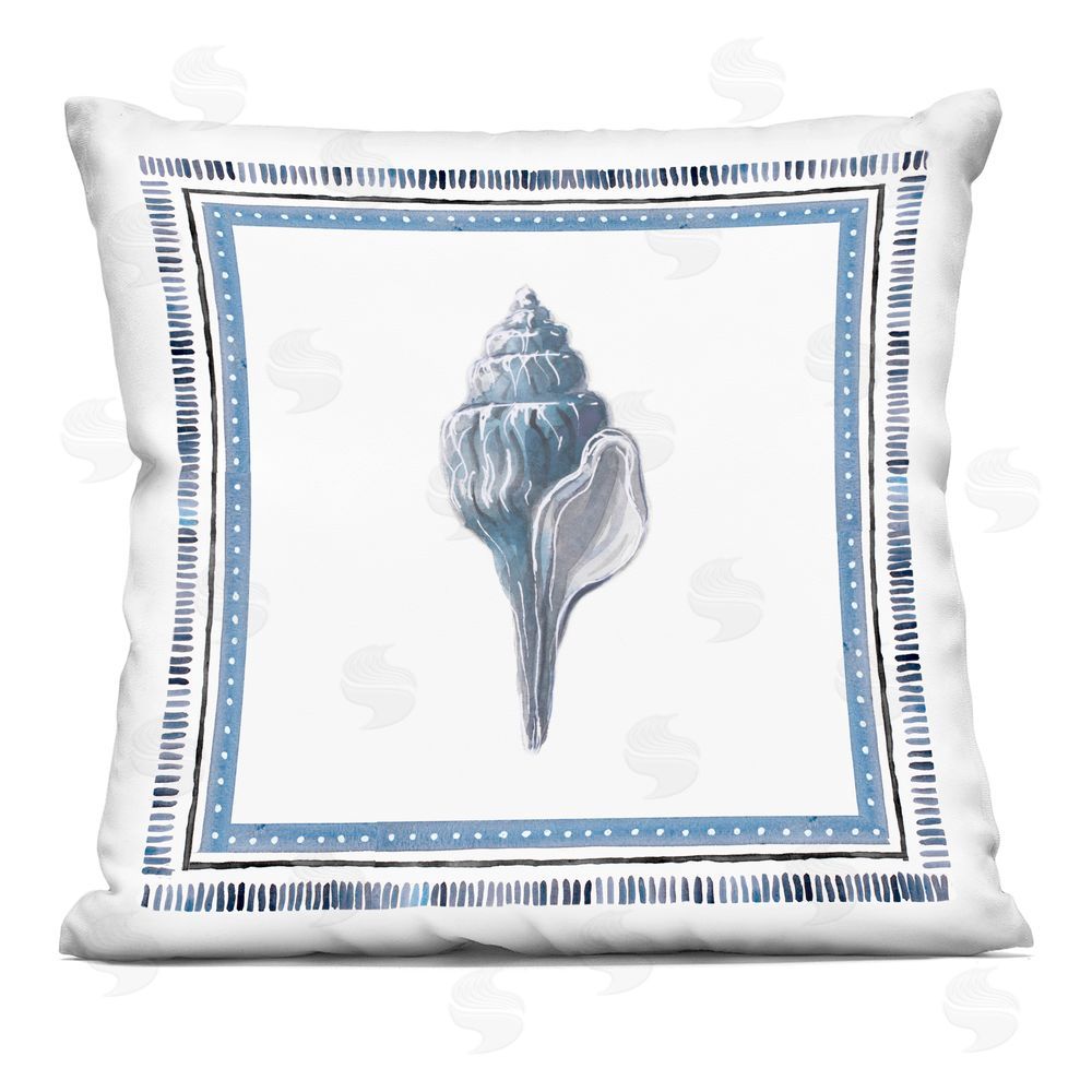 Lanie Loreth Blue Bordered Conch Shell Printed Throw Pillow