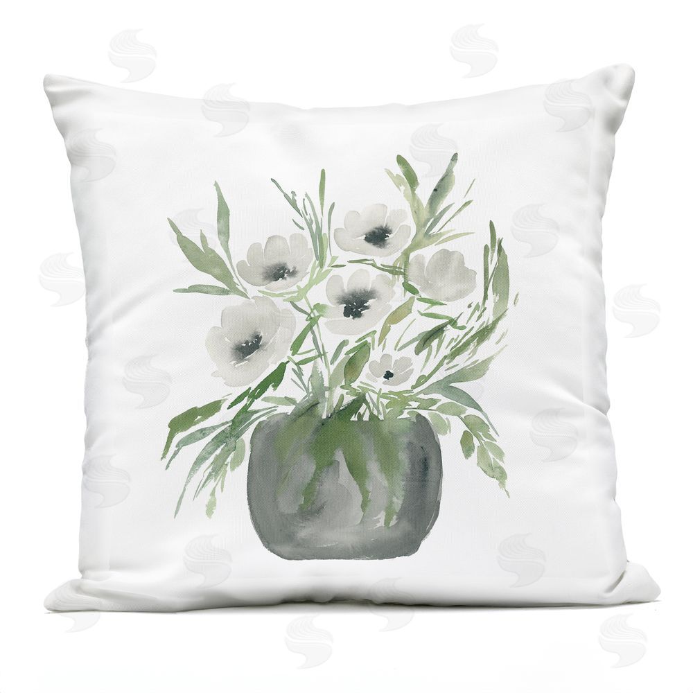 Lucille Price White Anemone Blooms Outdoor Printed Throw Pillow